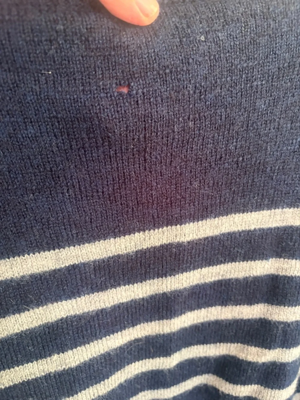 J. Crew womens Navy and White Striped merino wool Button-Shoulder Sweater.